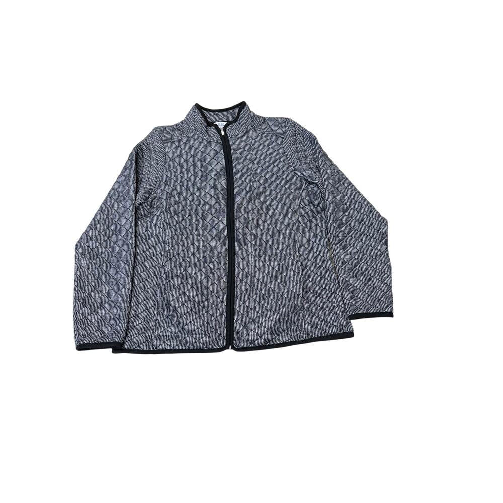 Croft & Barrow Women's Black White Houndstooth Quilted Full Zip Jacket Size M